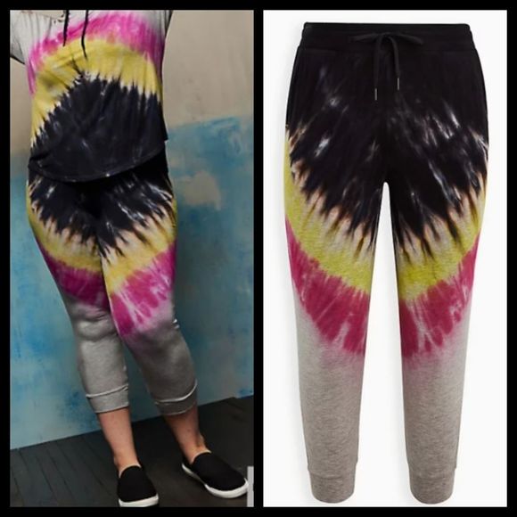 torrid Pants - 6X 30W Torrid Black Pink Tiedye Jogger Sweatpants Super Soft Knit Lounge Leisure